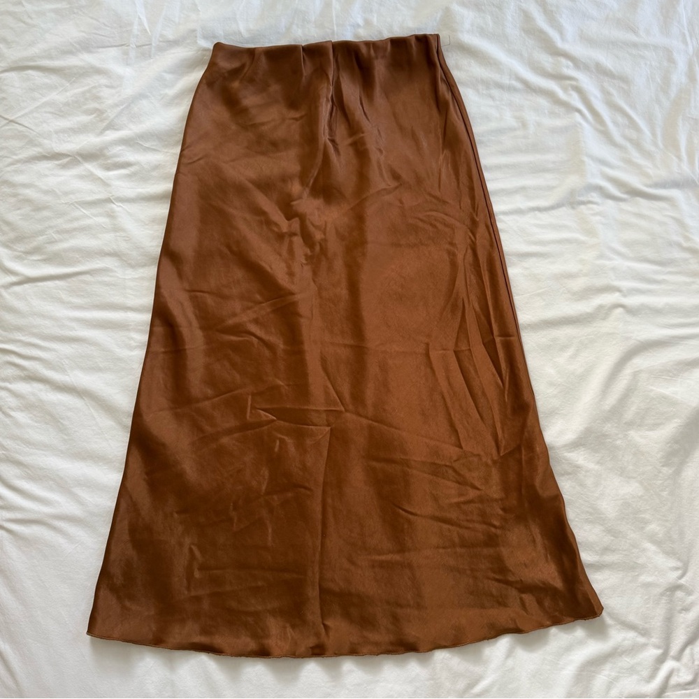 Bronze Satin Midi Skirt